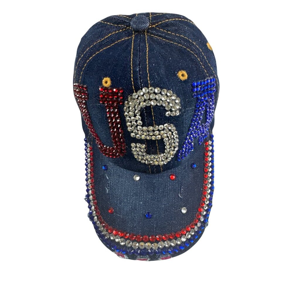 Sparkly Rhinestone USA Denim Baseball Cap By Bijorca - Picture 9 of 9
